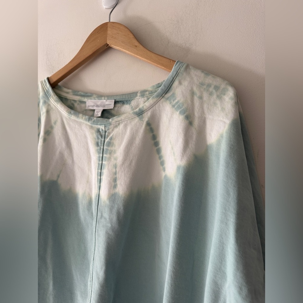 PureJill Tie Dye French Terry Oversized Pullover Green and White Organic - Picture 2 of 5